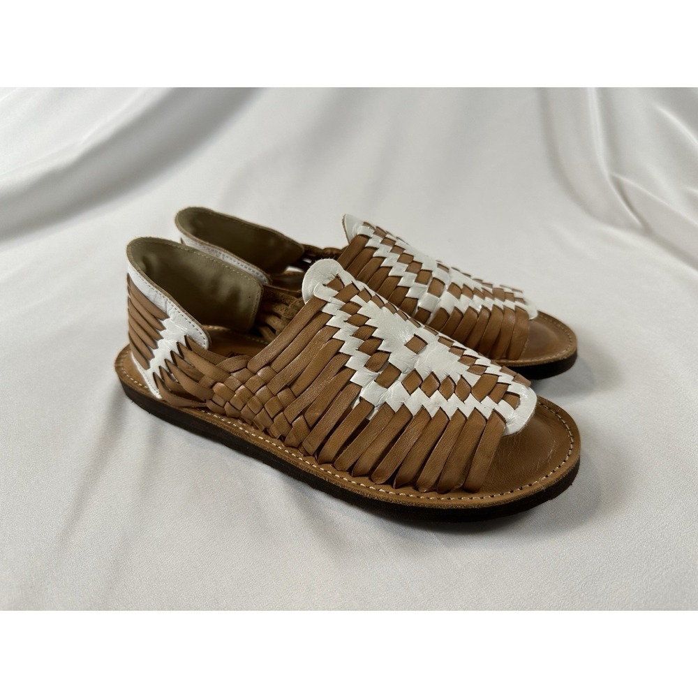 Chamula Chichen Huarache Sandal Sz 8.5 Brown White OpenToe SlipOn Western Tribal - Picture 3 of 6